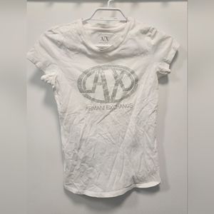 Armani exchange small white women's t shirt with rhinestones euc